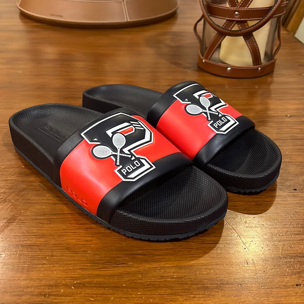 Polo Ralph Lauren Cayson US Open Tennis Slides Sandals Shoes blue Mens Size 8